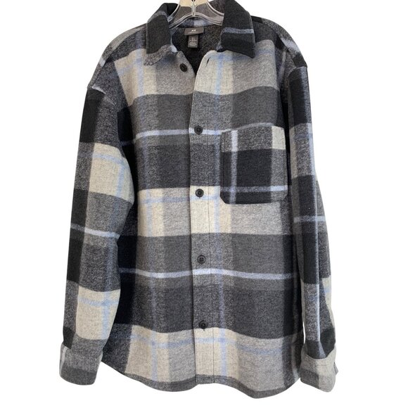 H&M Mens Plaid Felt Overshirt Jacket Oversize Fit Shacket Layer RFF10664 NWOT - Picture 3 of 9